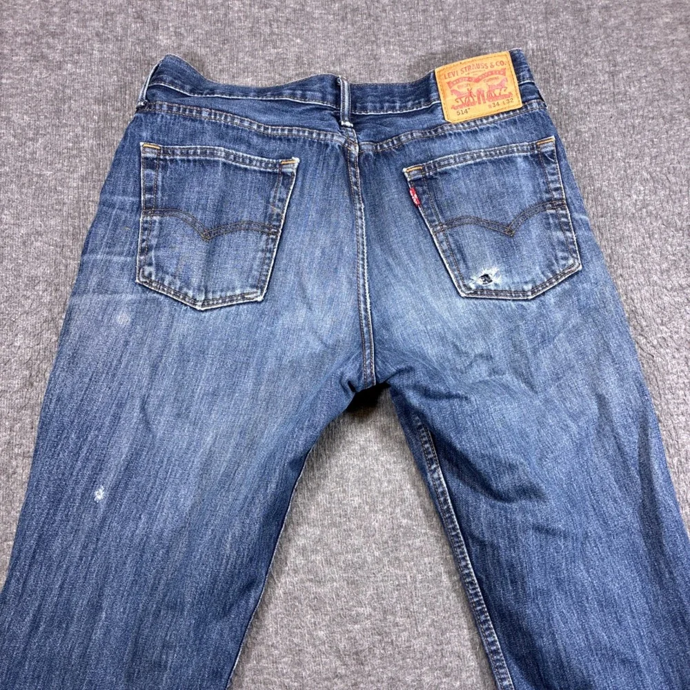 Levi's 514 Straight Leg Jeans Mens 34x32 Blue Distressed Denim